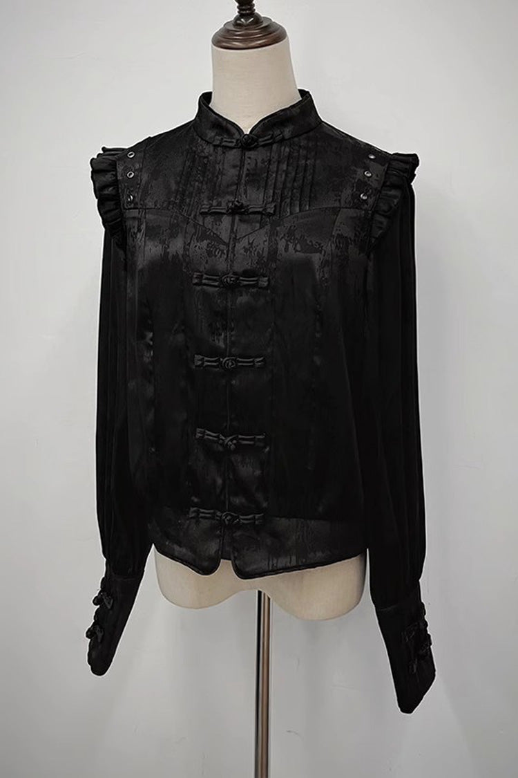 Classic Ouji Shirt - Bone Dragon, 3 Colors, Stand Collar, Ruffled, Embroidered - additional product view 7