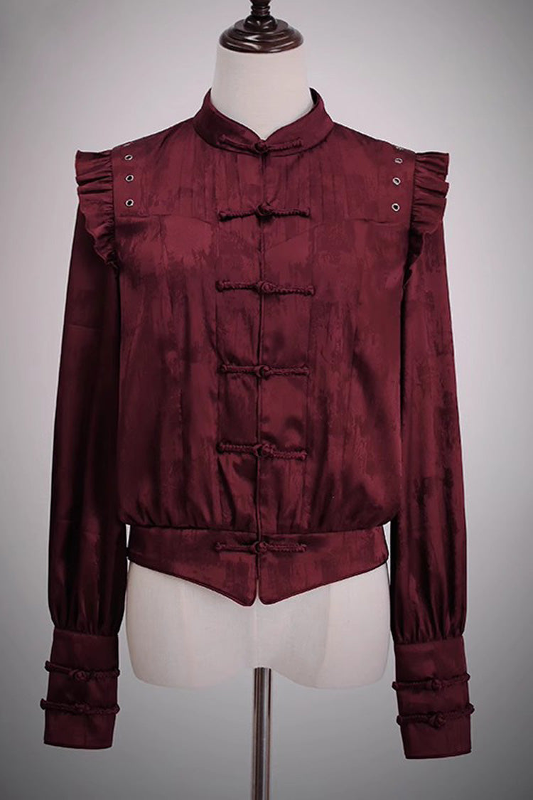 Classic Ouji Shirt - Bone Dragon, 3 Colors, Stand Collar, Ruffled, Embroidered - additional product view 8