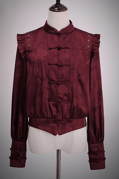 Classic Ouji Shirt - Bone Dragon, 3 Colors, Stand Collar, Ruffled, Embroidered - additional product view 8