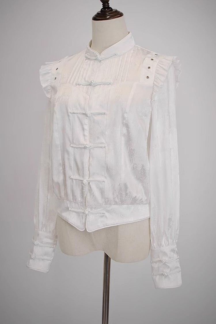 Classic Ouji Shirt - Bone Dragon, 3 Colors, Stand Collar, Ruffled, Embroidered - additional product view 12