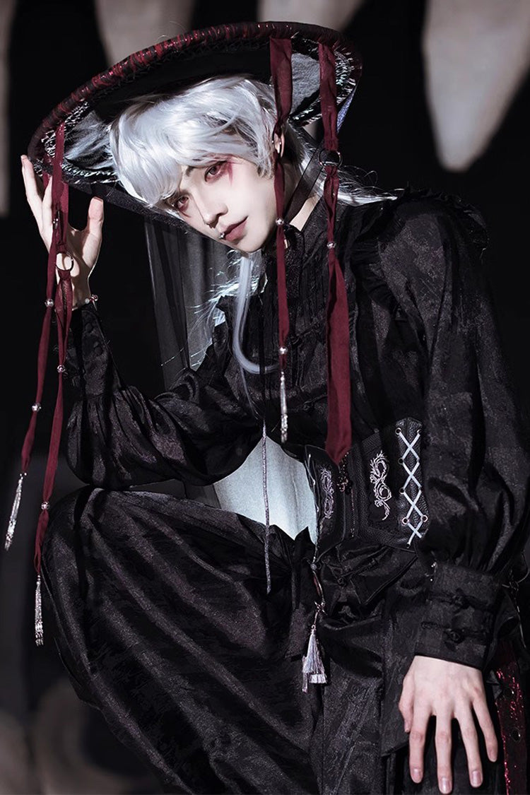 Classic Ouji Shirt - Bone Dragon, 3 Colors, Stand Collar, Ruffled, Embroidered - main product image