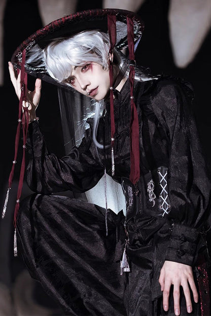 Classic Ouji Shirt - Bone Dragon, 3 Colors, Stand Collar, Ruffled, Embroidered - main product image