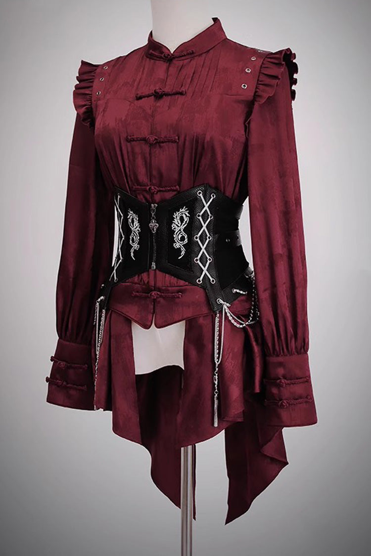 Classic Ouji Shirt - Bone Dragon, 3 Colors, Stand Collar, Ruffled, Embroidered - XS Red / S Red / M Red option