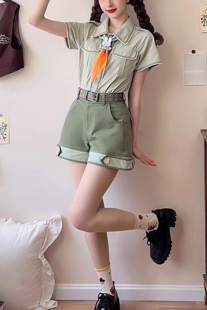 Classic Ouji Shirt - Bunny's Spring Journey, Green - Prince Style Layering Top - main product image