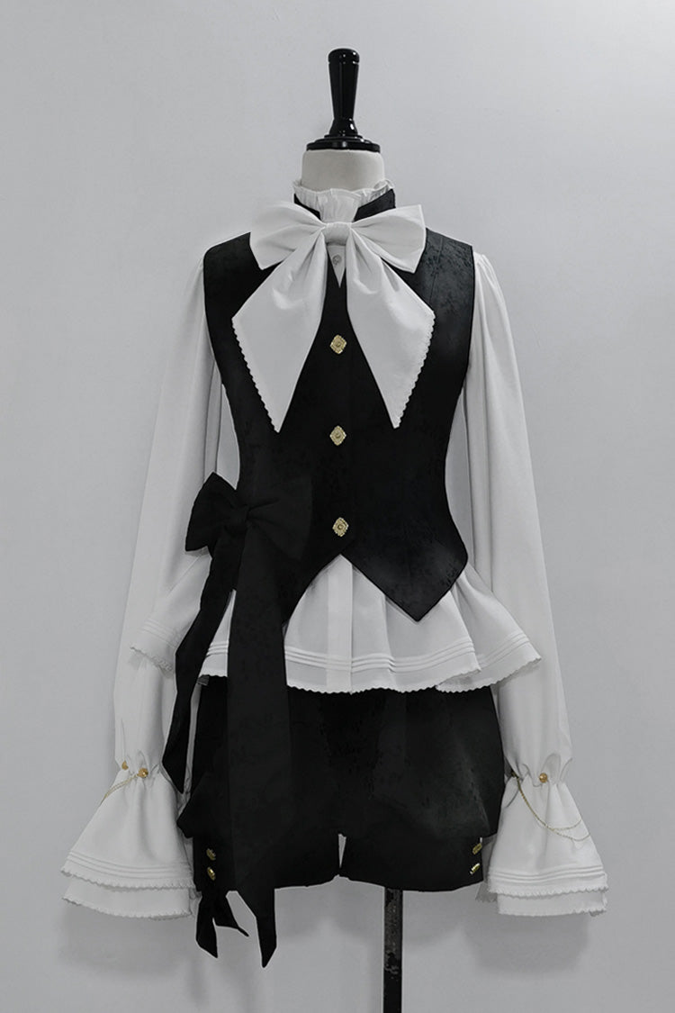 Classic Ouji Shirt - Hunting Rabbits, White, Bow Detail, Long Sleeves, Gothic Style - additional product view 2