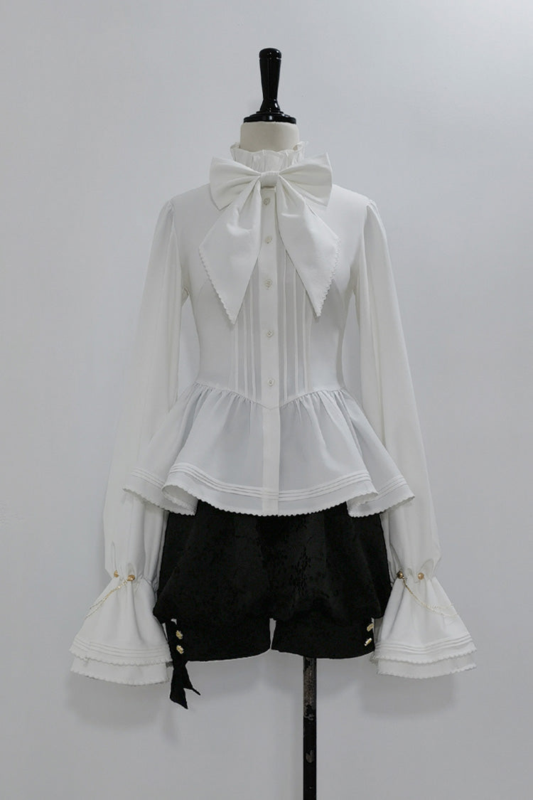 Classic Ouji Shirt - Hunting Rabbits, White, Bow Detail, Long Sleeves, Gothic Style - additional product view 3