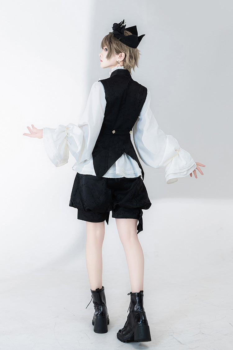 Classic Ouji Shirt - Hunting Rabbits, White, Bow Detail, Long Sleeves, Gothic Style - additional product view 7