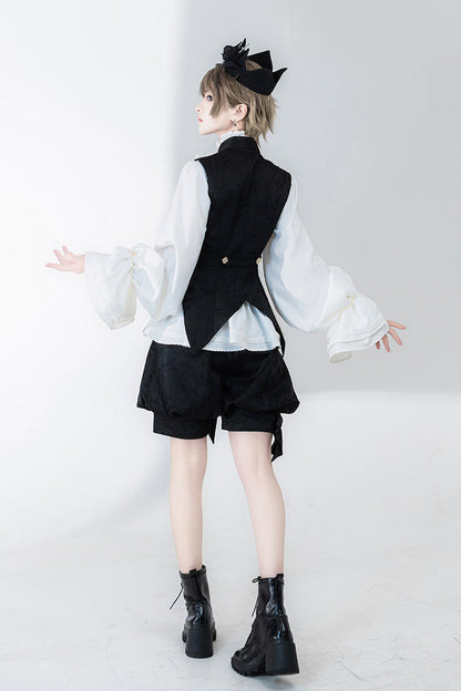 Classic Ouji Shirt - Hunting Rabbits, White, Bow Detail, Long Sleeves, Gothic Style - additional product view 7