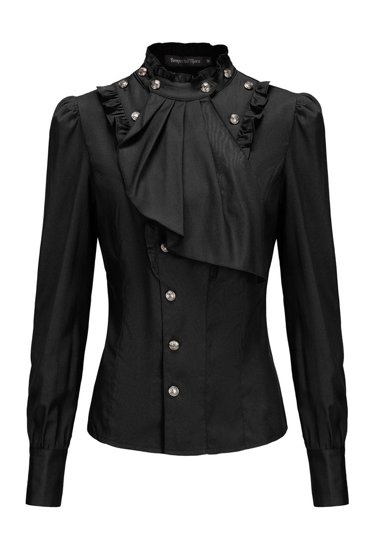 Classic Ouji Shirt - Immortal Silent Agent, 3 Colors, Stand Collar, Ruffled, Long Sleeves - XS Black / S Black / M Black option