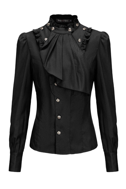 Classic Ouji Shirt - Immortal Silent Agent, 3 Colors, Stand Collar, Ruffled, Long Sleeves - XS Black / S Black / M Black option