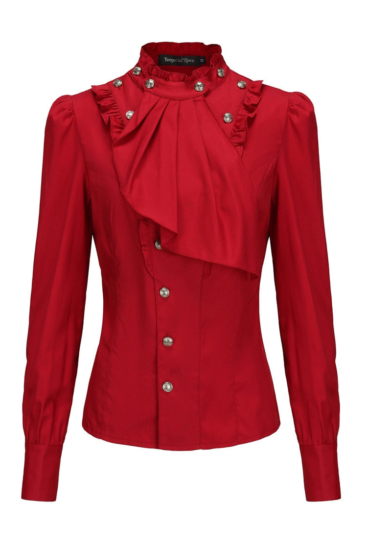 Classic Ouji Shirt - Immortal Silent Agent, 3 Colors, Stand Collar, Ruffled, Long Sleeves - XS Red / S Red / M Red option