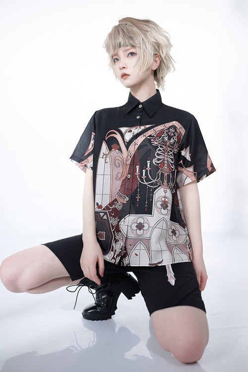 Classic Ouji Shirt - Lapel Collar Night Command Print, Black, Printed - additional product view 2