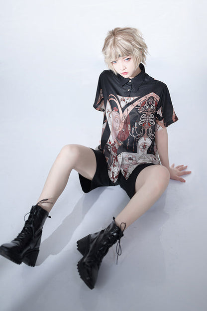 Classic Ouji Shirt - Lapel Collar Night Command Print, Black, Printed - additional product view 3