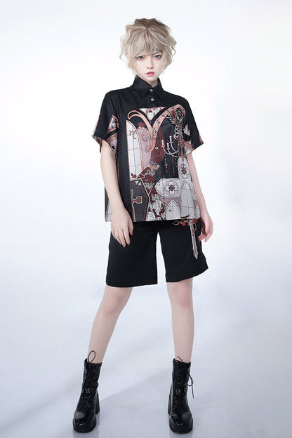 Classic Ouji Shirt - Lapel Collar Night Command Print, Black, Printed - additional product view 4