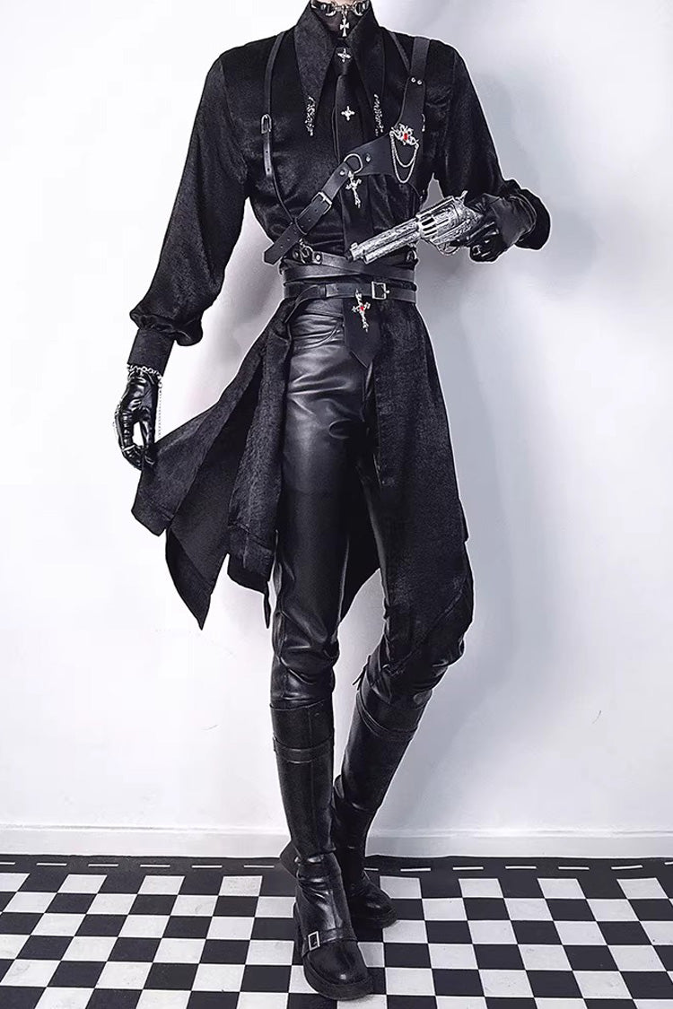 Classic Ouji Shirt - Snake-detail Lapel Collar, 3 Colors, Gothic Style, Long Sleeves - additional product view 6