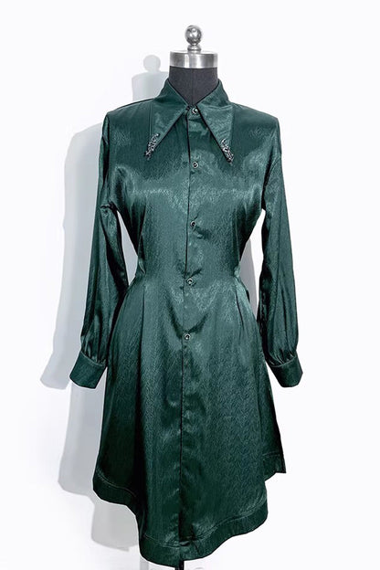 Classic Ouji Shirt - Snake-detail Lapel Collar, 3 Colors, Gothic Style, Long Sleeves - M Green / L Green option