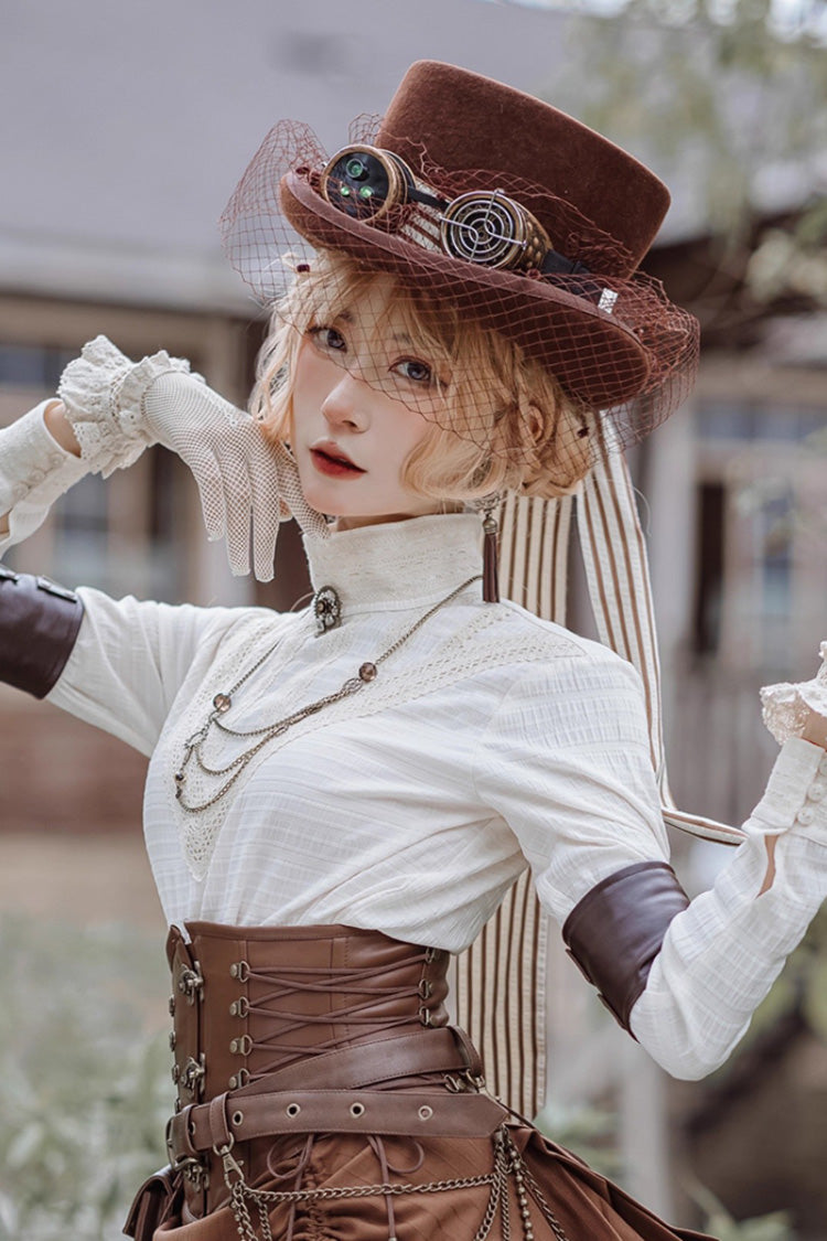 Classic Ouji Shirt - Victorian Style Stand Collar, White, Stand Collar, Embroidered - additional product view 3