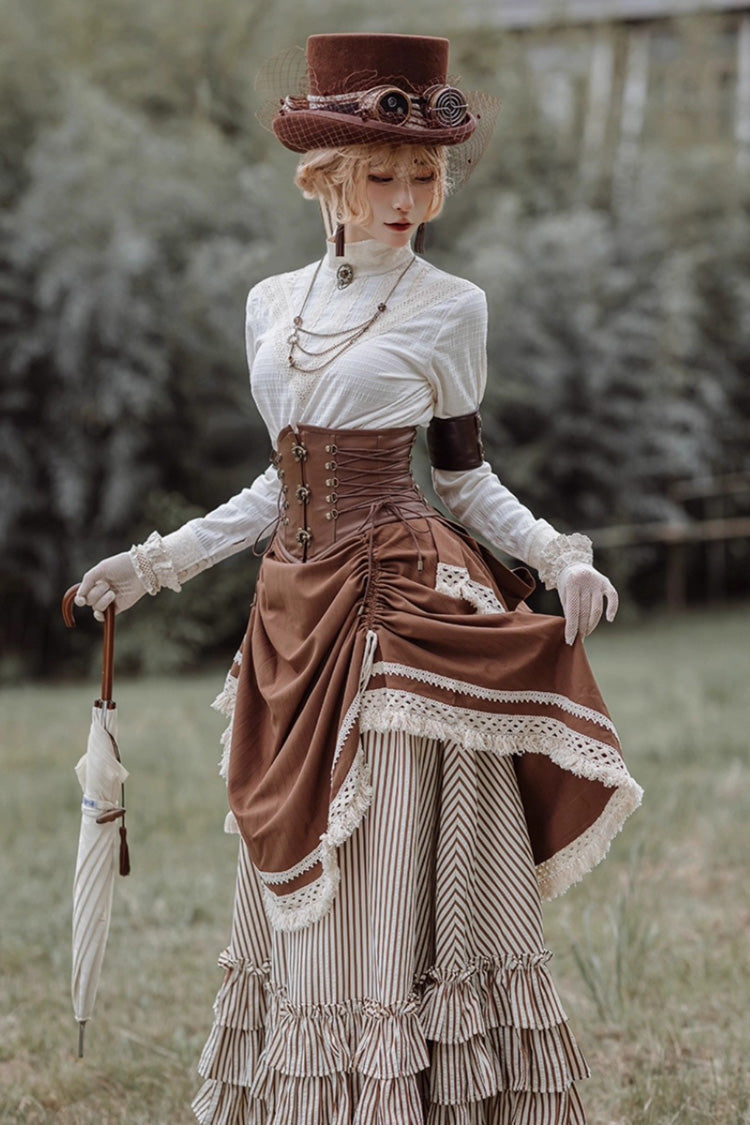 Classic Ouji Shirt - Victorian Style Stand Collar, White, Stand Collar, Embroidered - additional product view 4