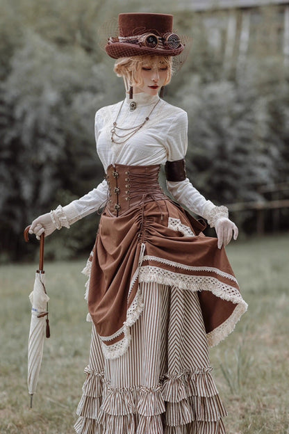 Classic Ouji Shirt - Victorian Style Stand Collar, White, Stand Collar, Embroidered - additional product view 4