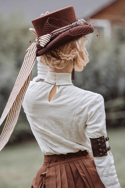Classic Ouji Shirt - Victorian Style Stand Collar, White, Stand Collar, Embroidered - additional product view 5