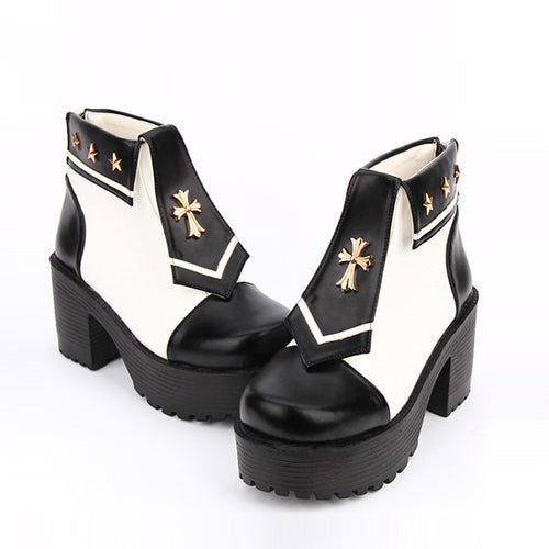 Cross Detail Lolita Heels - Navy Style, 4 Colors, Cross Detail, Sweet Style - 35 Black/White / 36 Black/White / 37 Black/White option
