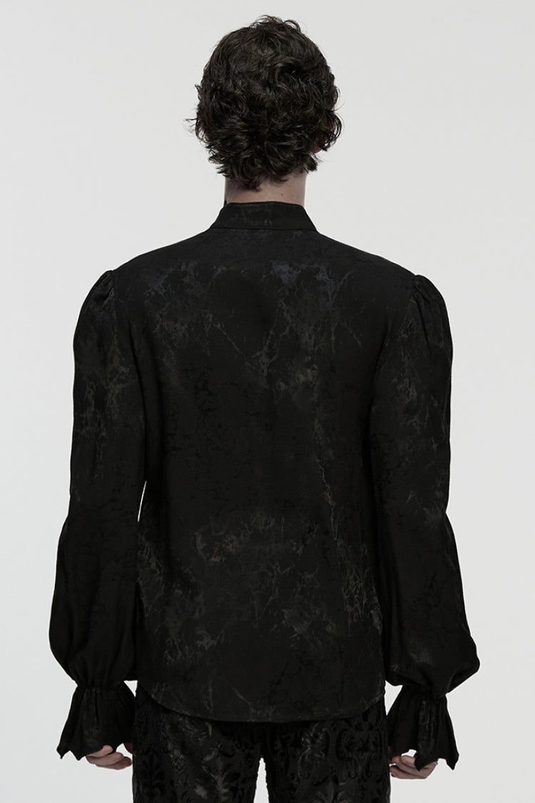 Black Stand Collar Long Puff Sleeves Print Asymmetric Men's Gothic Blouse