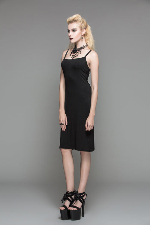Black Strappy Sexy Mid Length Suspenders Womens Gothic Dress