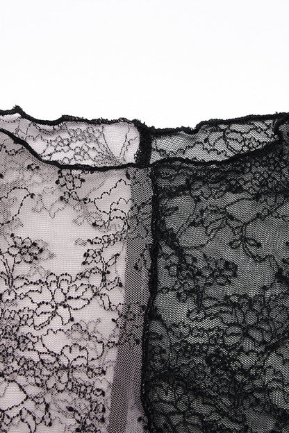 Pink/Black Gothic Lace Stitching Simple Sexy Style Thin See Through Horn Long Sleeved Women's T-Shirt