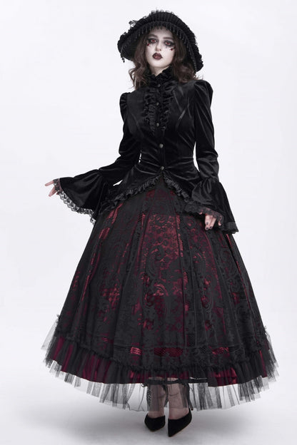 Black Stand Collar Long Trumpet Sleeves Ruffle Swallow-tailed Women's Gothic Blouse