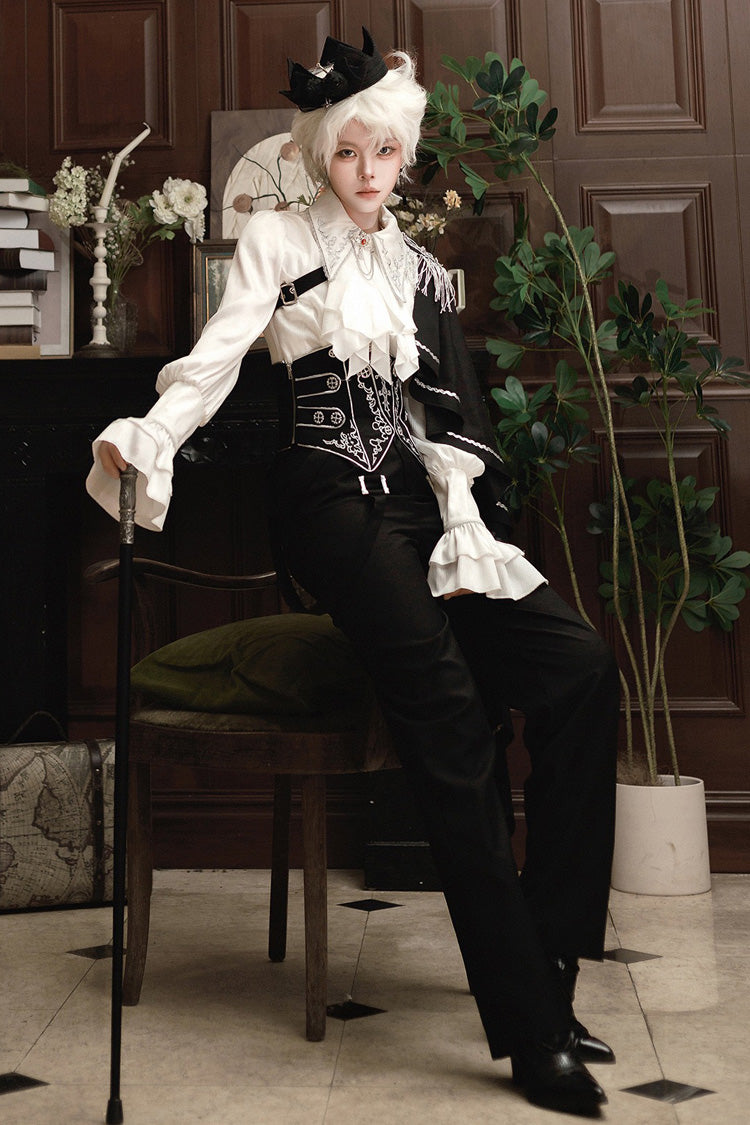 Black/White Embroidery Asymmetric Gothic Prince Handsome Ouji Lolita Set