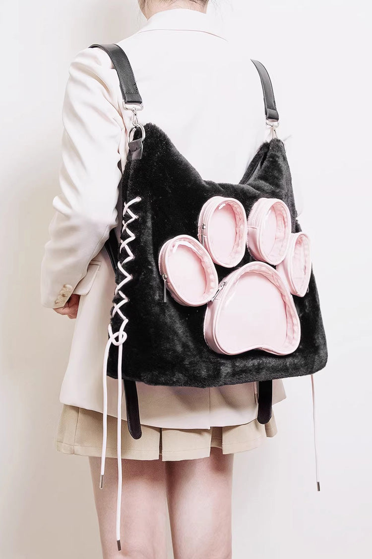 Black/Pink Cute Lace-Up Dog/Cat Paw Sweet Lolita Itabag