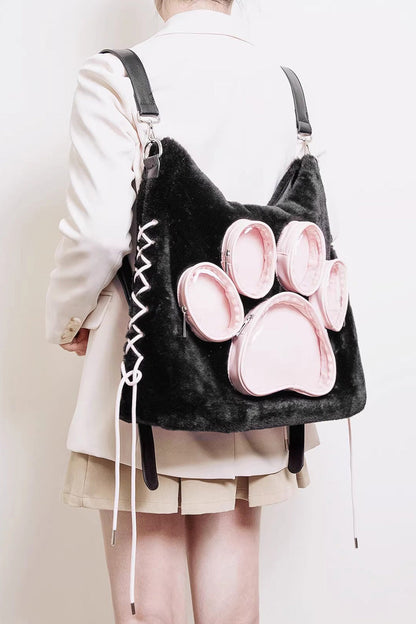 Black/Pink Cute Lace-Up Dog/Cat Paw Sweet Lolita Itabag