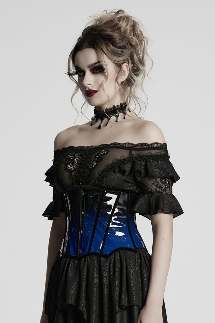 Black/Blue Gradient Patent Leather Women's Gothic Underbust Corset