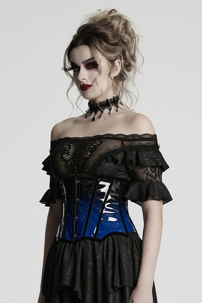 Black/Blue Gradient Patent Leather Women's Gothic Underbust Corset