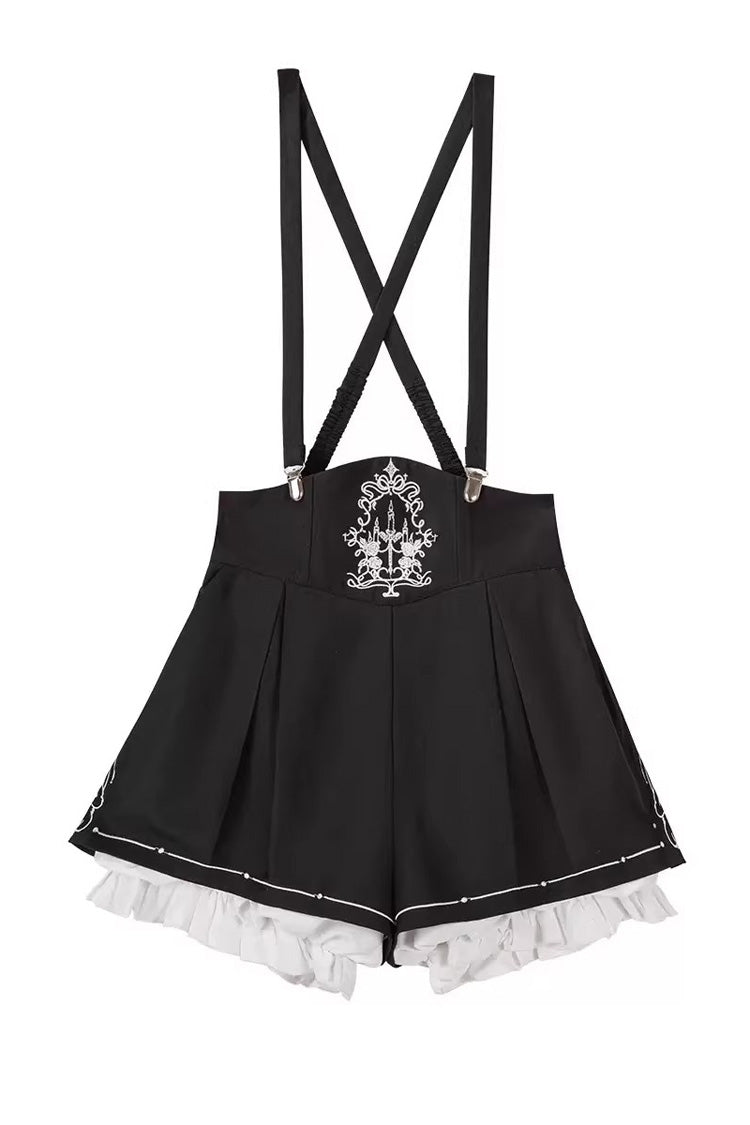 Black [Bunny-Eared Meteorite] Long Sleeves Embroidered Gothic Prince Ouji Lolita Shorts Vest Set