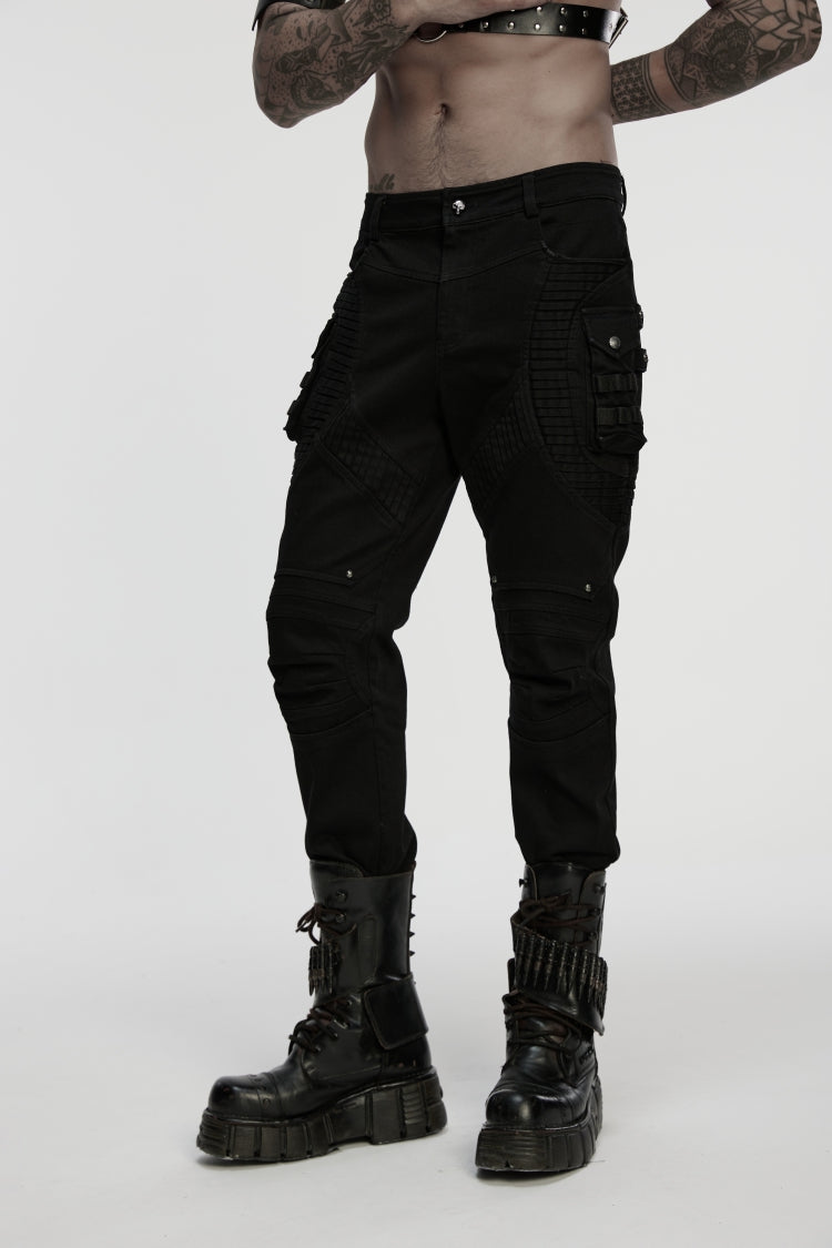 Black Studded Pleated Men's Punk Pants