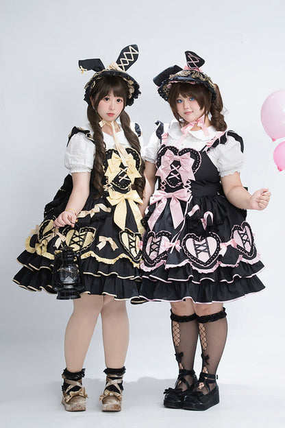 Black/Gold [Frosted Sugar Gift Box] Sleeveless Ruffle Bowknot Sweet Plus Size Princess Lolita Jsk Dress
