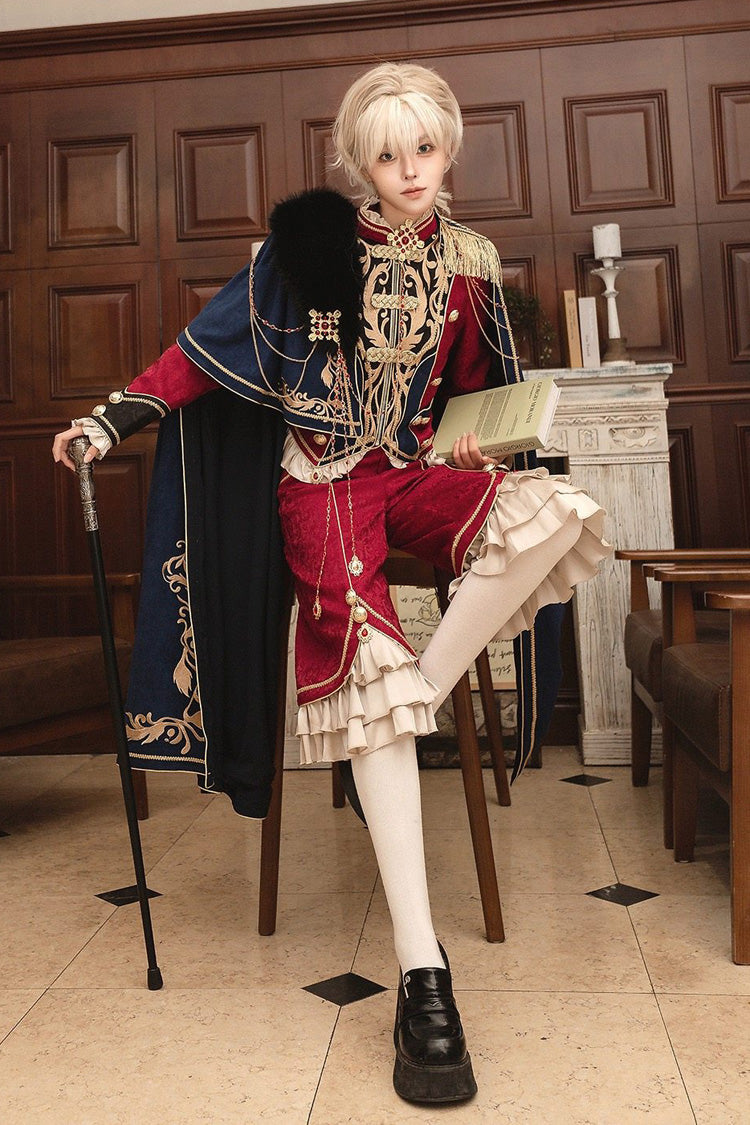 Red/Blue [Royal Glory] Stand Collar Long Sleeves Ruffled Embroidered Gothic Vintage Prince Palace Ouji Lolita Set