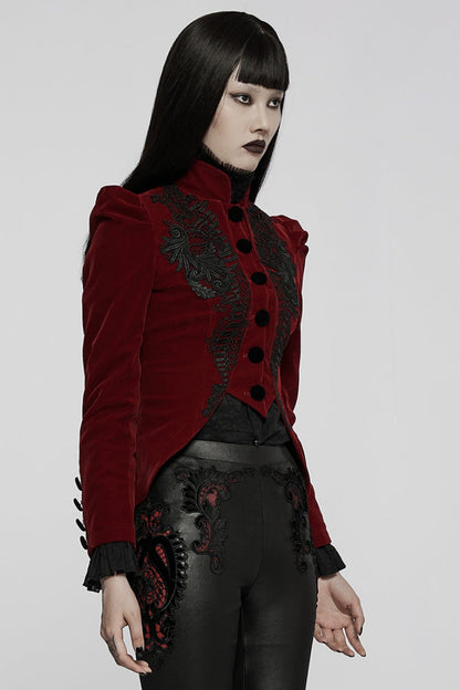 Gothic Long Puff Sleeves Hollow Womens Swallowtail Short Coat Jacket 2 Colors