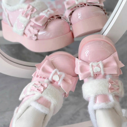 Plush and Thickened Bowknot Sweet Lolita Shoes 5 Colors