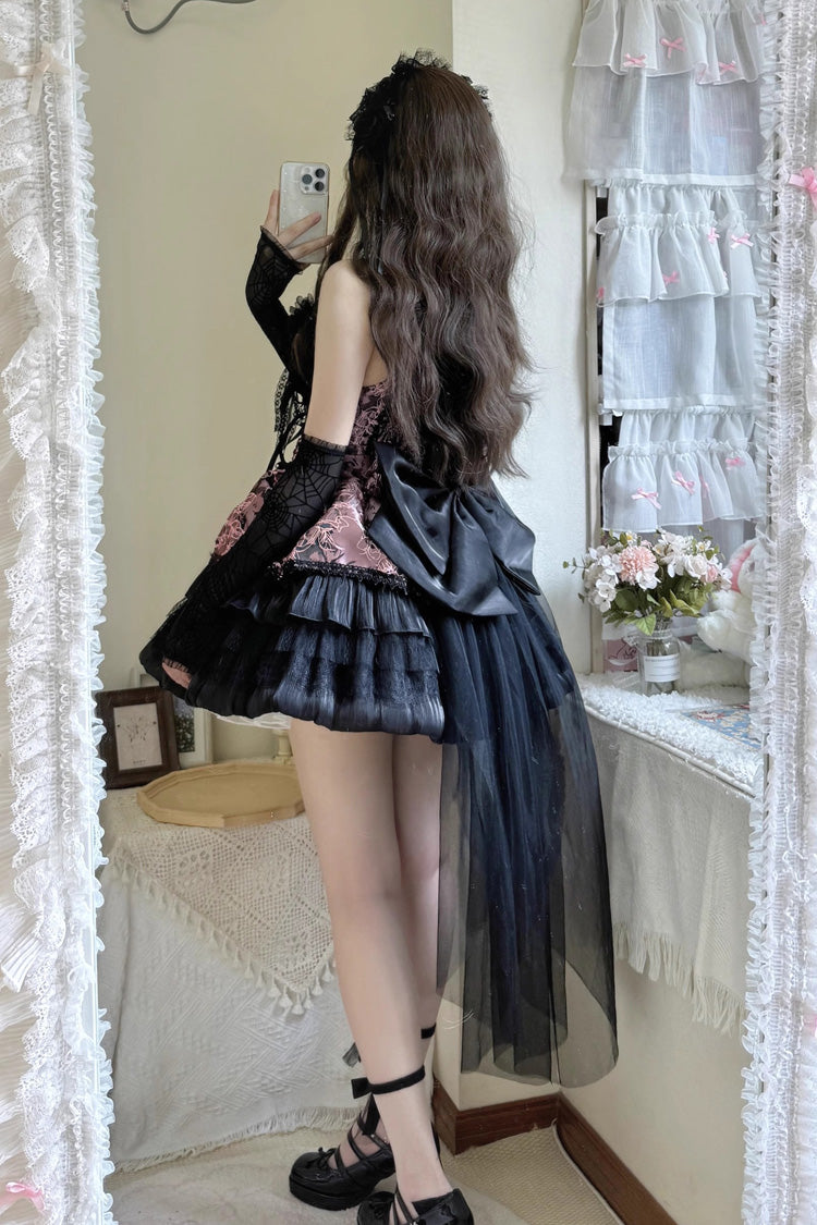 Black/Pink Ancient Dream of the Dark Night Print Ruffle Gothic Lolita Jsk Dress