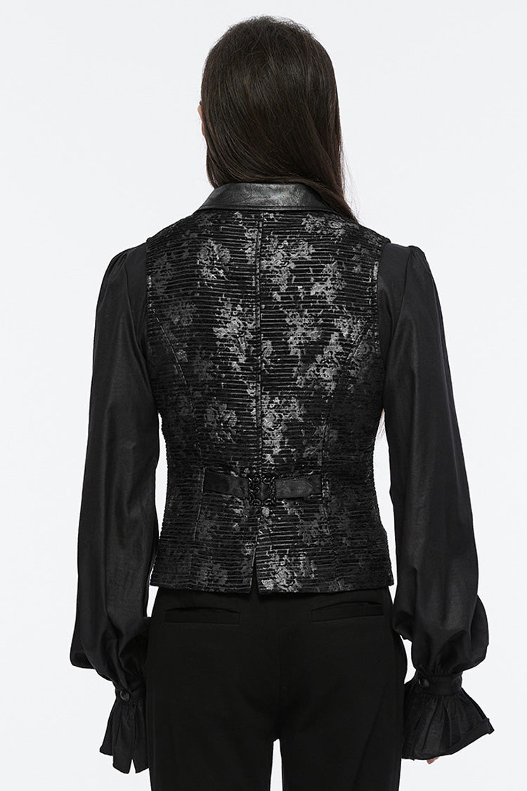 Black V Collar Sleeveless Print Skull Buckle Men's Gothic Vest