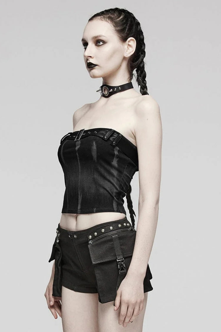 Simple Adjustable Bust Strap Sleeveless Print Womens Steampunk Corset 2 Colors