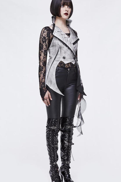 White Painted Back Lace Up Lace Hem Asymmetrical Women's Gothic Waistcoat