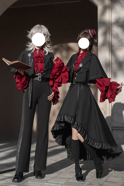 Black [Day and Night Song] Long Sleeves Ruffle Ouji Gothic Lolita Skirt Blouse