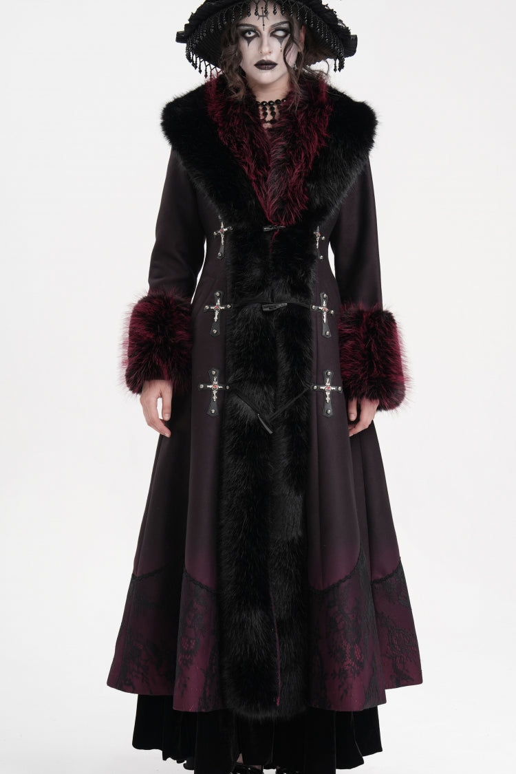 Black/Red Cross Long Sleeves Lace Women's Gothic Long Coat