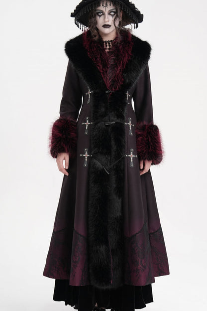 Black/Red Cross Long Sleeves Lace Women's Gothic Long Coat
