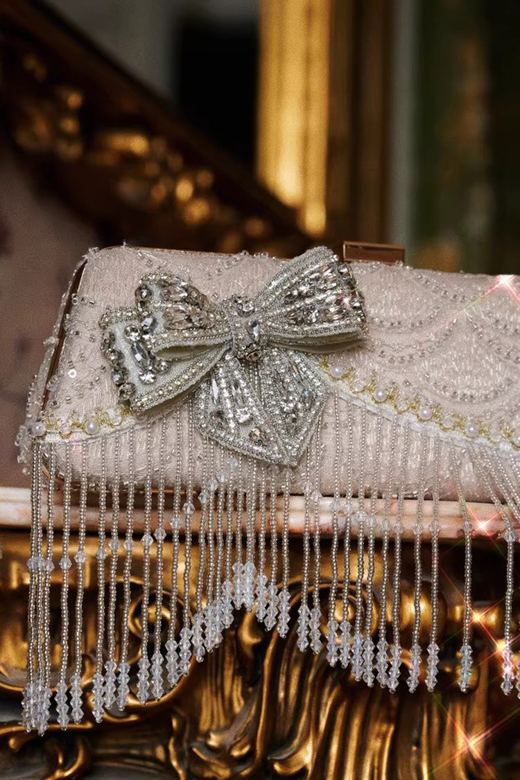 Champagne Heavily Embellished Rhinestone Bow Evening Sweet Lolita Clutch