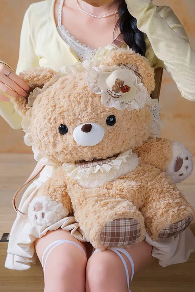 Brown [Little Bear Guli] Ruffled Plush Toy Sweet Lolita Backpack