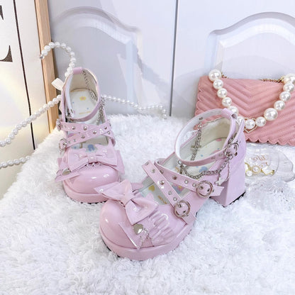 Gothic Cross Straps Bowknot Lolita High Heels 4 Colors
